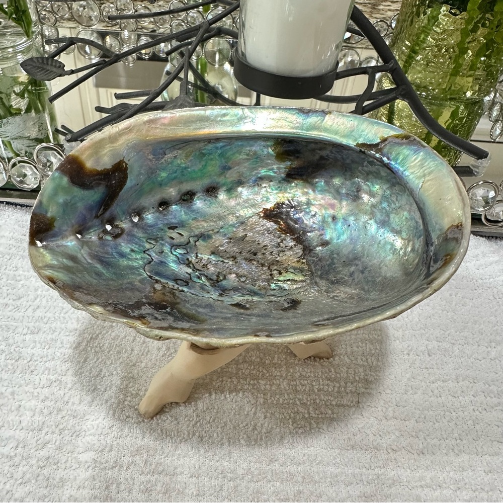 Elegant Abalone Shell Art Piece with collapsible stand ring holder trinket dish - Picture 14 of 15
